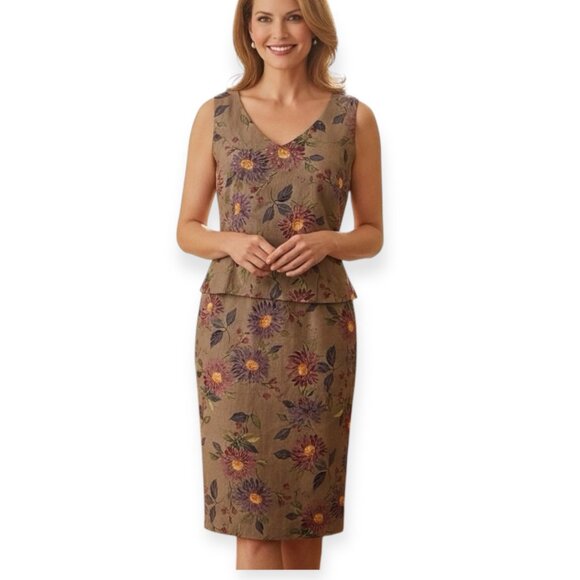 Positive Attitude Linen Floral Beaded Dress Women’s Size 8 Sleeveles Tan Floral - Picture 3 of 11